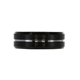 Roma Men's Collection Rings,Men's Grooved Black Tungsten Ring with Beveled Edge
