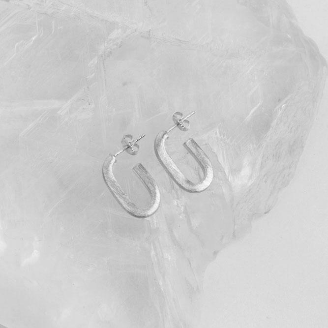 Roma Private Collection Earrings Silver Brushed Paperclip Hoop Earrings