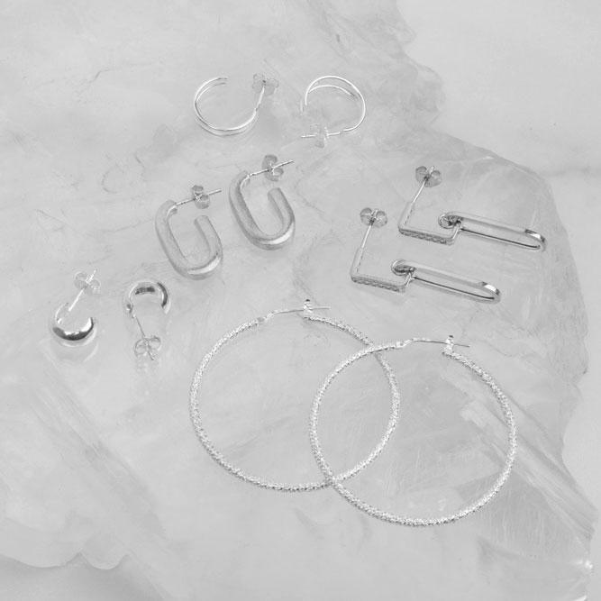 Roma Private Collection Earrings Silver Brushed Paperclip Hoop Earrings
