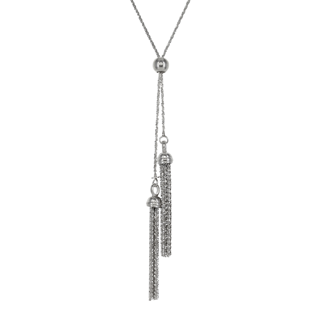 Adjustable Private Collection Two Tassel Necklace in Rhodium Overlay ...