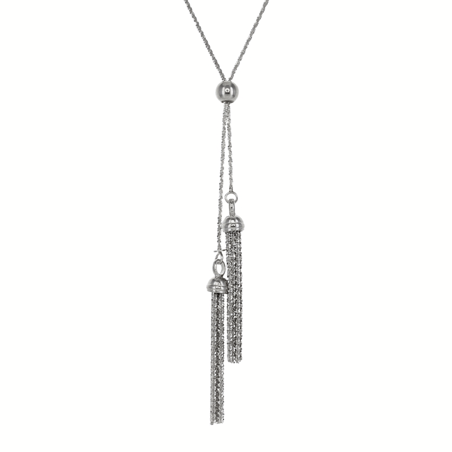 Roma Private Collection Necklaces Default Title / Silver Adjustable Private Collection Two Tassel Necklace in Rhodium Overlay