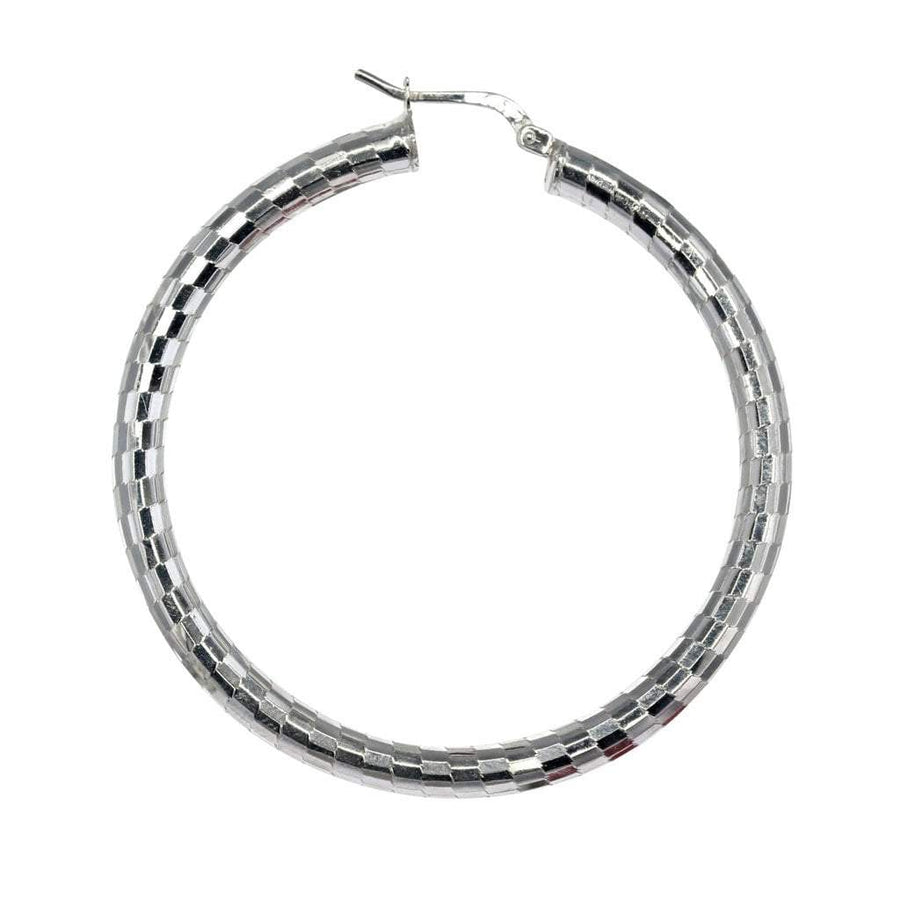 Roma Silver Collection Earrings Default Title / Silver Large Hoop Checkerboard Earrings in Sterling Silver