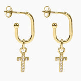 Roma Silver Collection Earrings Gold Roma Cross CZ Earrings (Gold)