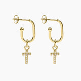 Roma Silver Collection Earrings Gold Roma Cross CZ Earrings (Gold)