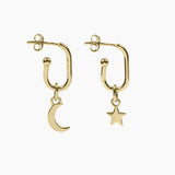 Roma Silver Collection Earrings Gold Roma Star & Crescent Moon Earrings (Gold)