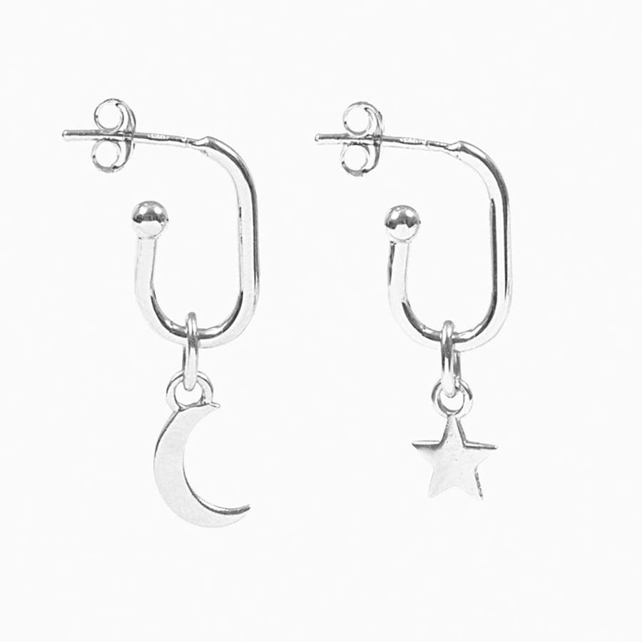 Roma Silver Collection Earrings Silver Roma Star & Crescent Moon Earrings (Silver)