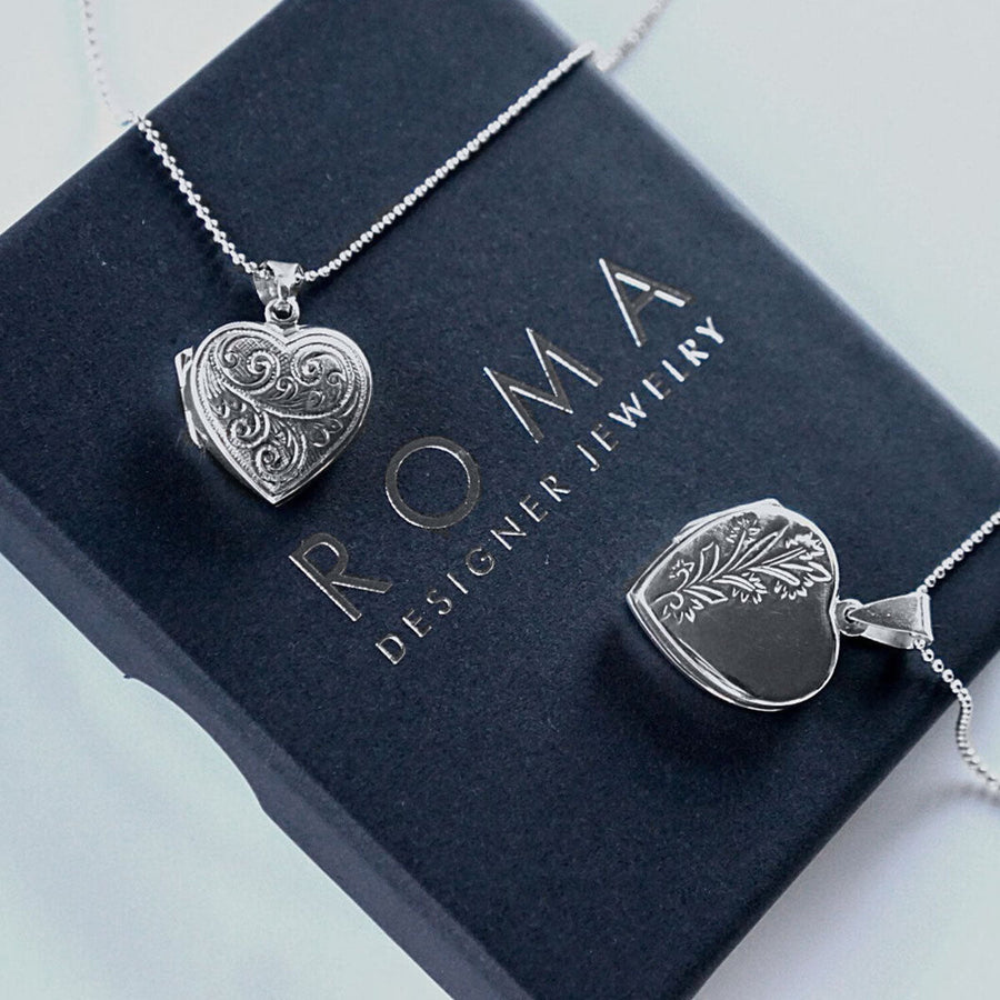 Roma Silver Collection Pendants Full Scroll Sterling Silver Heart Locket