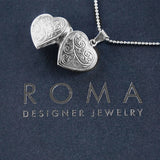 Roma Silver Collection Pendants Full Scroll Sterling Silver Heart Locket
