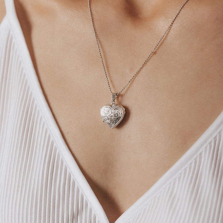 Roma Silver Collection Pendants Full Scroll Sterling Silver Heart Locket