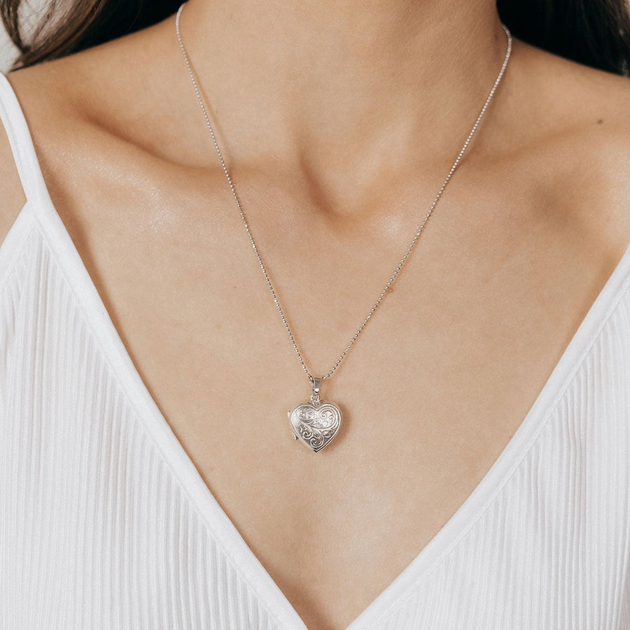 Roma Silver Collection Pendants Full Scroll Sterling Silver Heart Locket