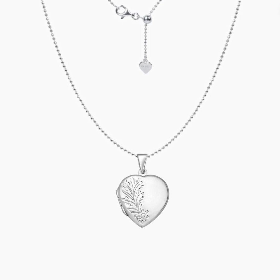 Roma Silver Collection Pendants Locket + Chain Floral Detail Sterling Silver Heart Locket