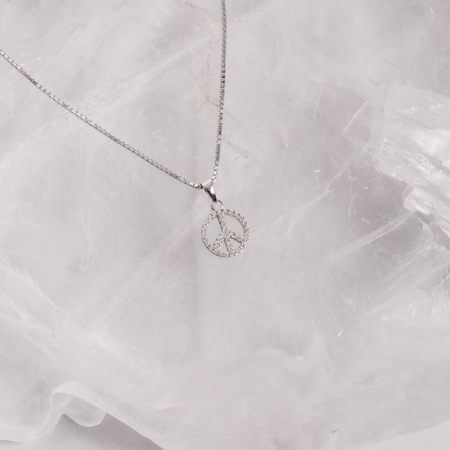 Roma Silver Collection Pendants Sterling Silver CZ Small Peace Sign Pendant
