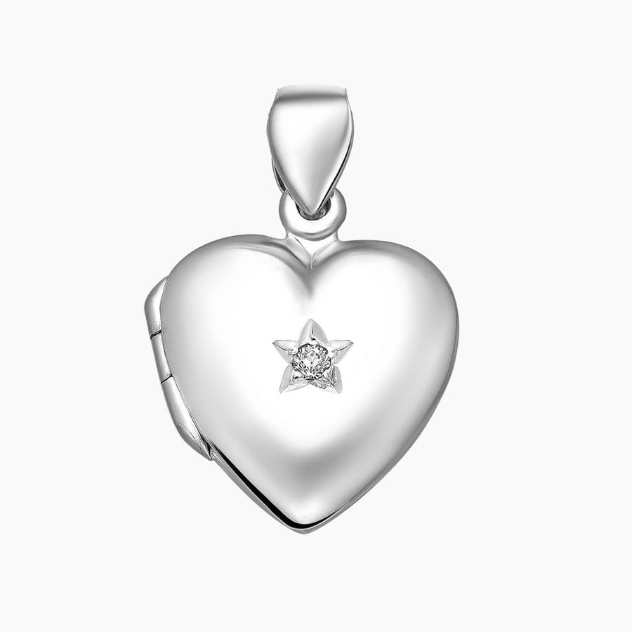 Roma Silver Collection Pendants Sterling Silver Heart Locket with CZ Accent Stone
