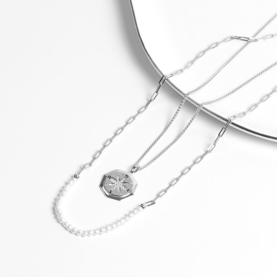 Roma Silver Collection Pendants True North Compass Pendant with CZ Accents