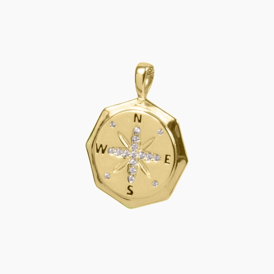 Roma Silver Collection Pendants True North Compass Pendant with CZ Accents (Gold)