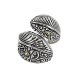 Roma Silver Collection Rings Sterling Silver Wrapped Leaf Ring with Gold Accent