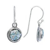 Roman Glass Jewelry Earrings Blue / Pink / Purple Roman Glass Patina Small Round Earring in Hammered Sterling Silver