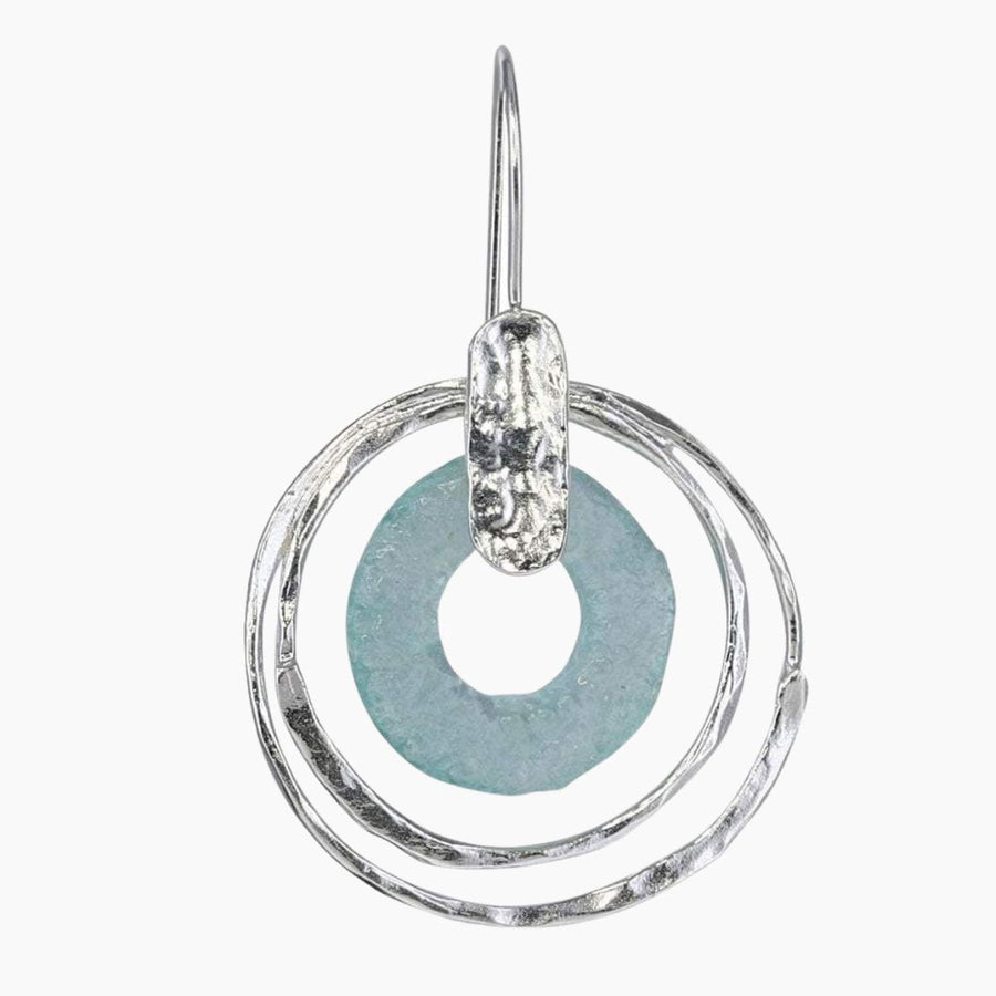 Roman Glass Jewelry Earrings Color / Blue / Green Roman Glass Concentric Circles Earrings