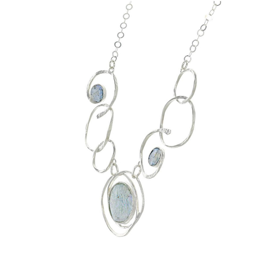 Roman Glass Jewelry Necklaces Color / Blue / Green / Pink / Purple Roman Glass Joined Circles Sterling Silver Necklace