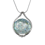 Roman Glass Jewelry Pendants Color / Blue / Green / Pink / Purple Roman Glass Sterling Silver Circle Patina Pendant