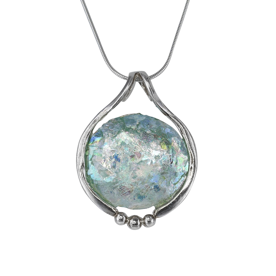 Roman Glass Jewelry Pendants Color / Blue / Green / Pink / Purple Roman Glass Sterling Silver Circle Patina Pendant