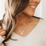 Roman Glass Jewelry Pendants Pendant + Chain Roman Glass Patina Cross Pendant in Hammered Sterling Silver