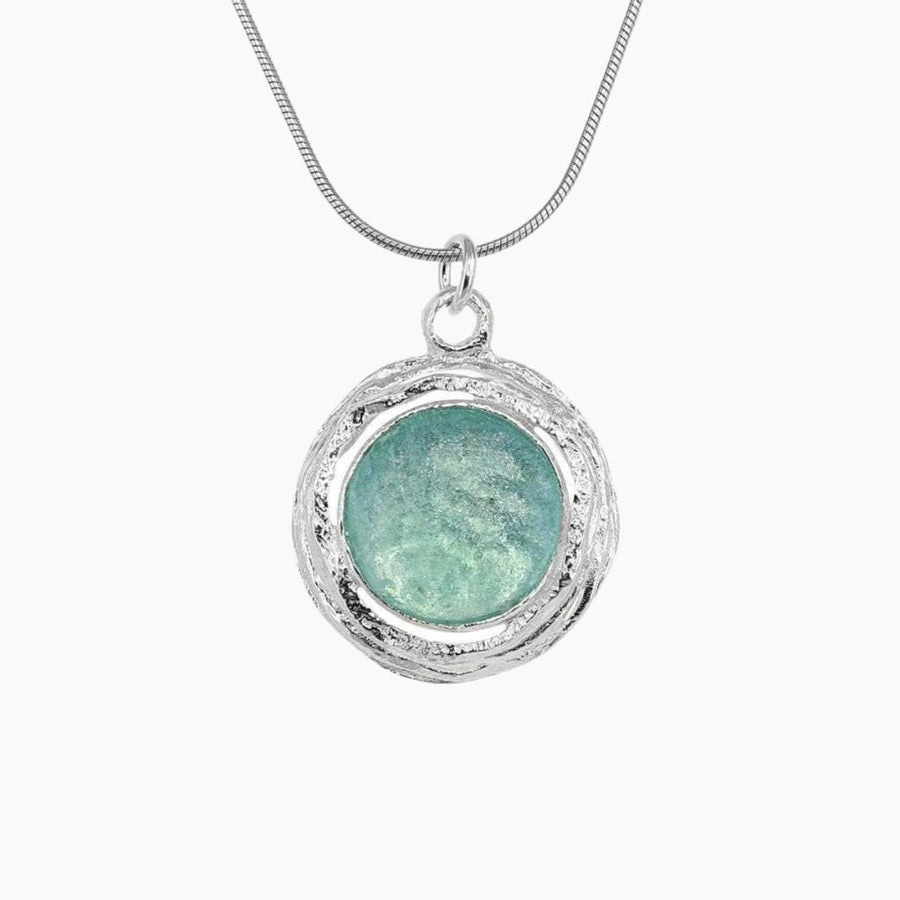 Roman Glass Jewelry Pendants Pendant + Chain Translucent Roman Glass Pendant in Wrapped Sterling Silver