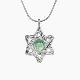 Roman Glass Jewelry Pendants Pendant + Chain Translucent Roman Glass Star of David Pendant in Hammered Sterling Silver