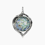 Roman Glass Jewelry Pendants Pendant Roman Glass Small Round Pendant with Patina in Sterling Silver