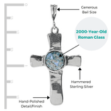 Roman Glass Jewelry Pendants Roman Glass Patina Cross Pendant in Hammered Sterling Silver