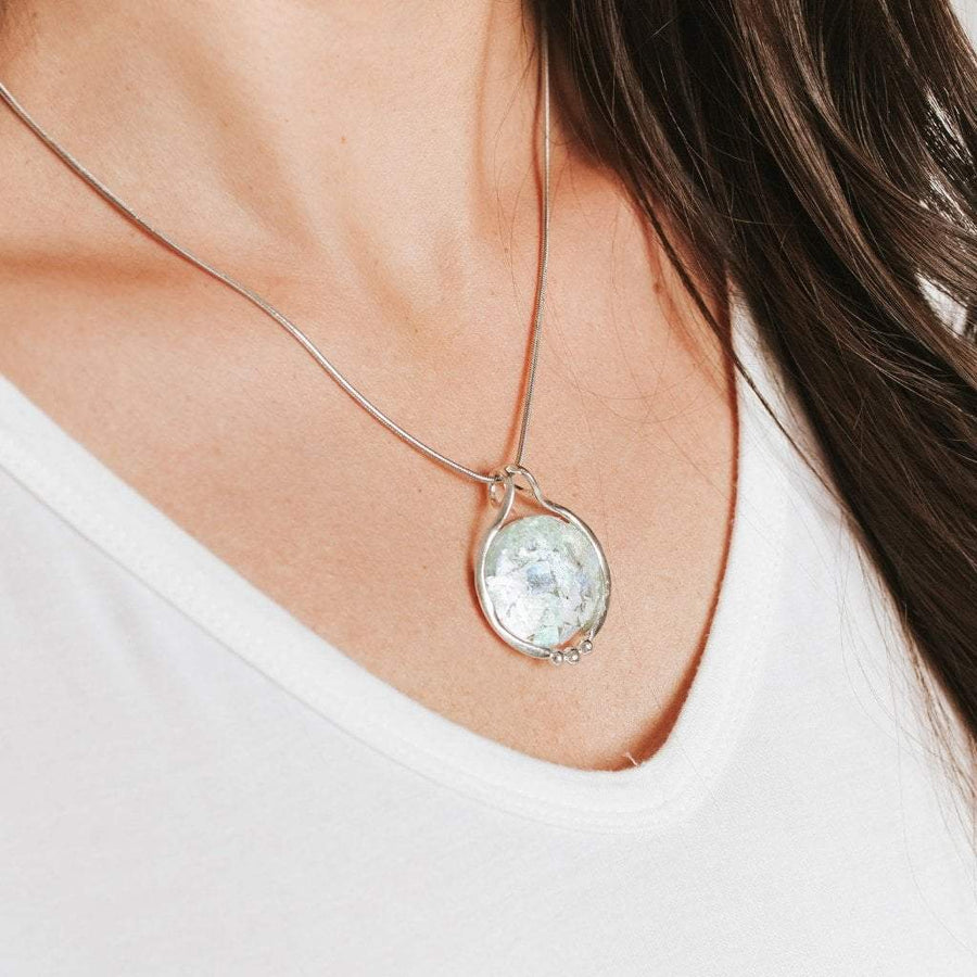 Roman Glass Jewelry Pendants Roman Glass Sterling Silver Circle Patina Pendant