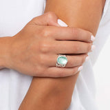 Roman Glass Jewelry Rings Roman Glass Ring with Sterling Silver Leaf Filigree Detail