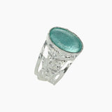 Roman Glass Jewelry Rings Roman Glass Ring with Sterling Silver Leaf Filigree Detail