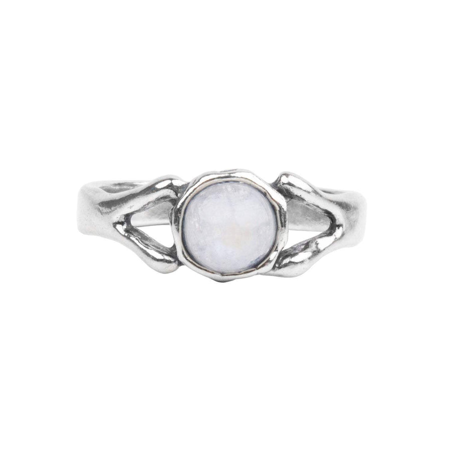 Roman Glass Jewelry Rings Small Round Moonstone Ring in Sterling Silver