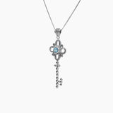 Silver Collection Pendants Silver / Black Sterling Silver Key Pendant with Blue Topaz