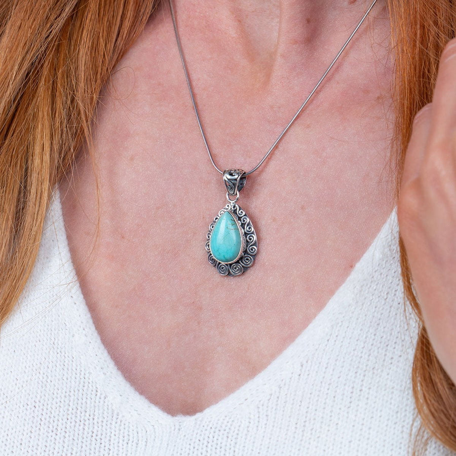 Turquoise Collection Pendants Turquoise Turquoise Teardrop Pendant with Swirl Detail